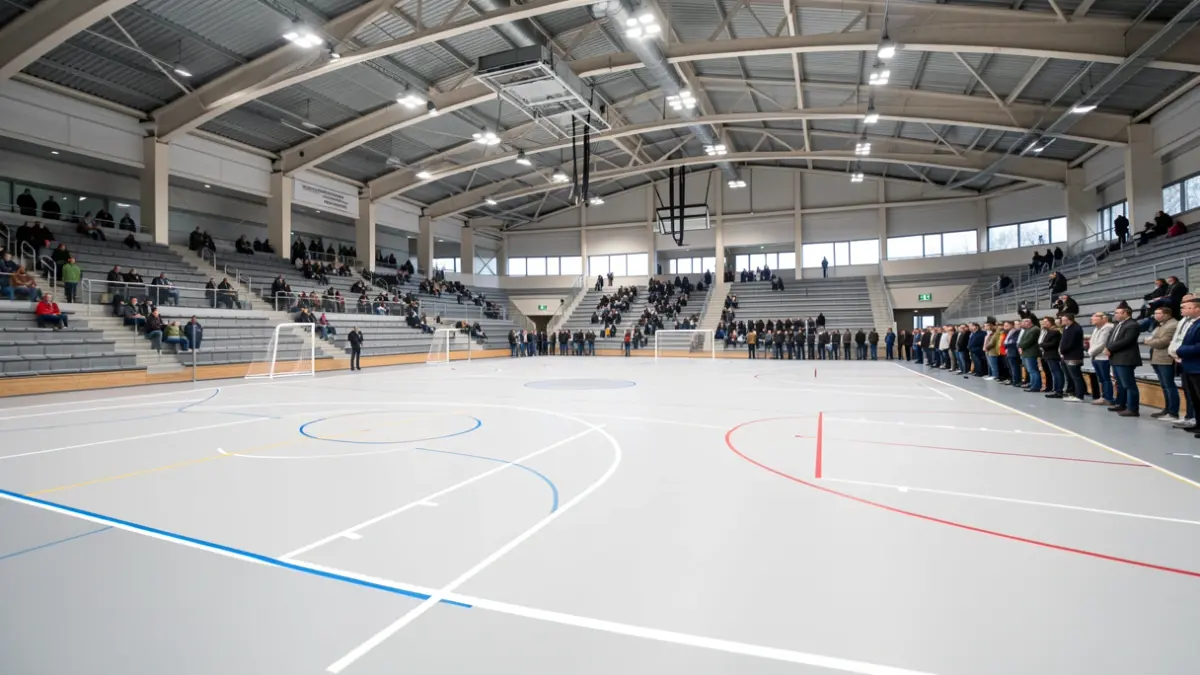 Generic image of the interior of a sports pavilion with a newly renovated multi-sport court.