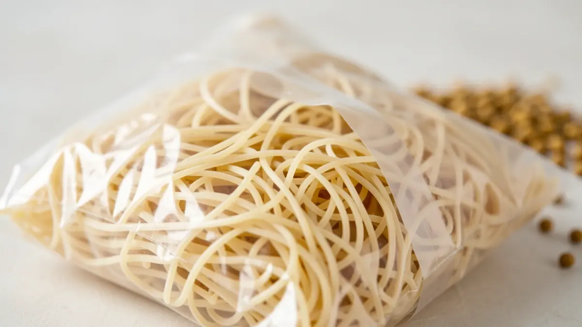 Image of a package of TRIA brand angel hair pasta.