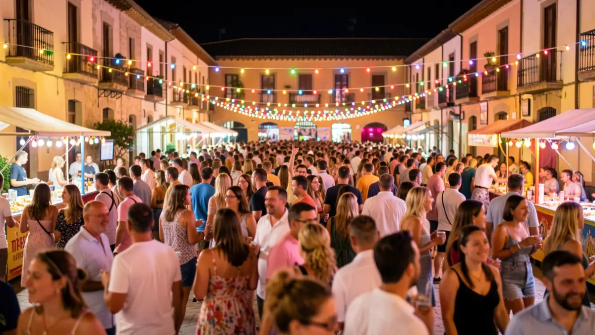 Generic image of a crowd enjoying a summer carnival in a Spanish plaza.