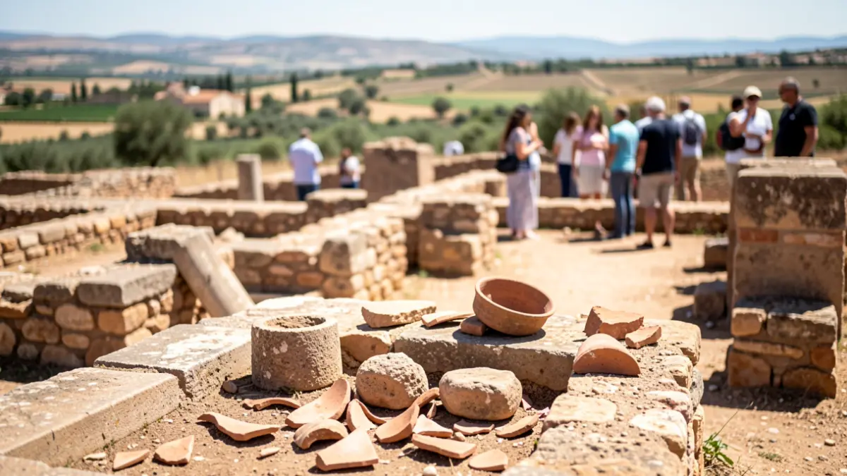 Iberian and Roman ruins in Almedinilla, Córdoba, under the summer sun.