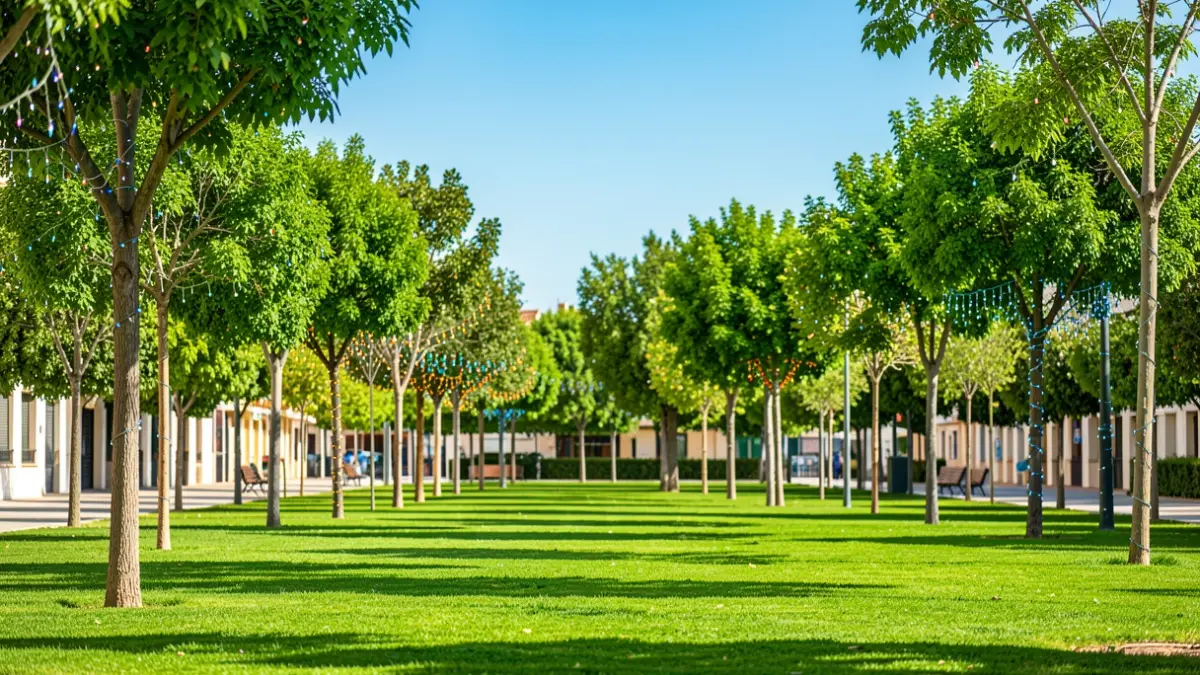 Generic image of a renewed urban park in Almería with trees and green areas.