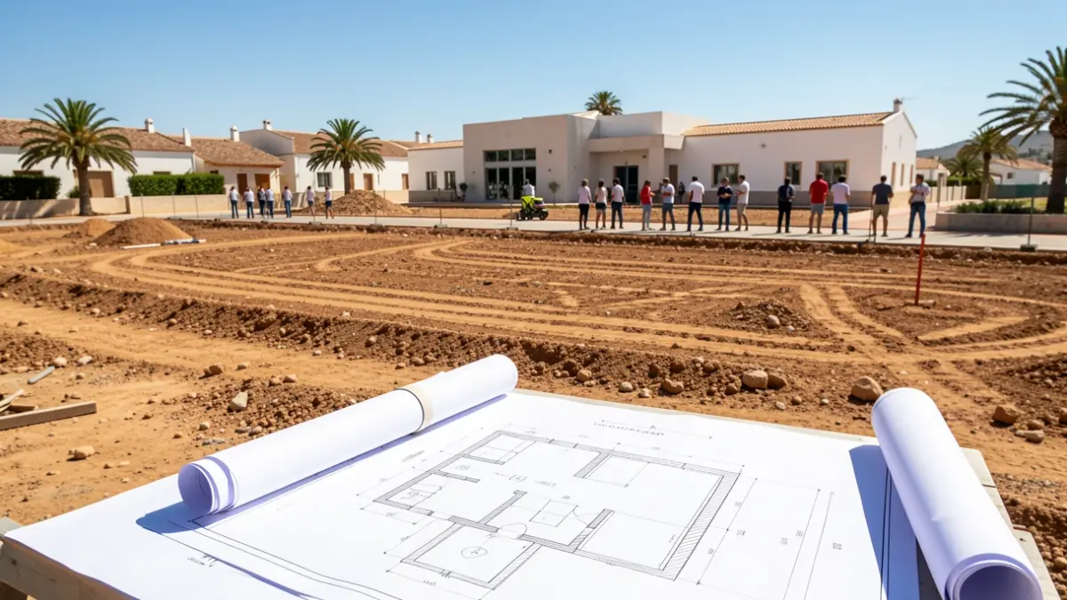 Obra en construcción de un nuevo complejo educativo y cultural en Mojácar, Almería.