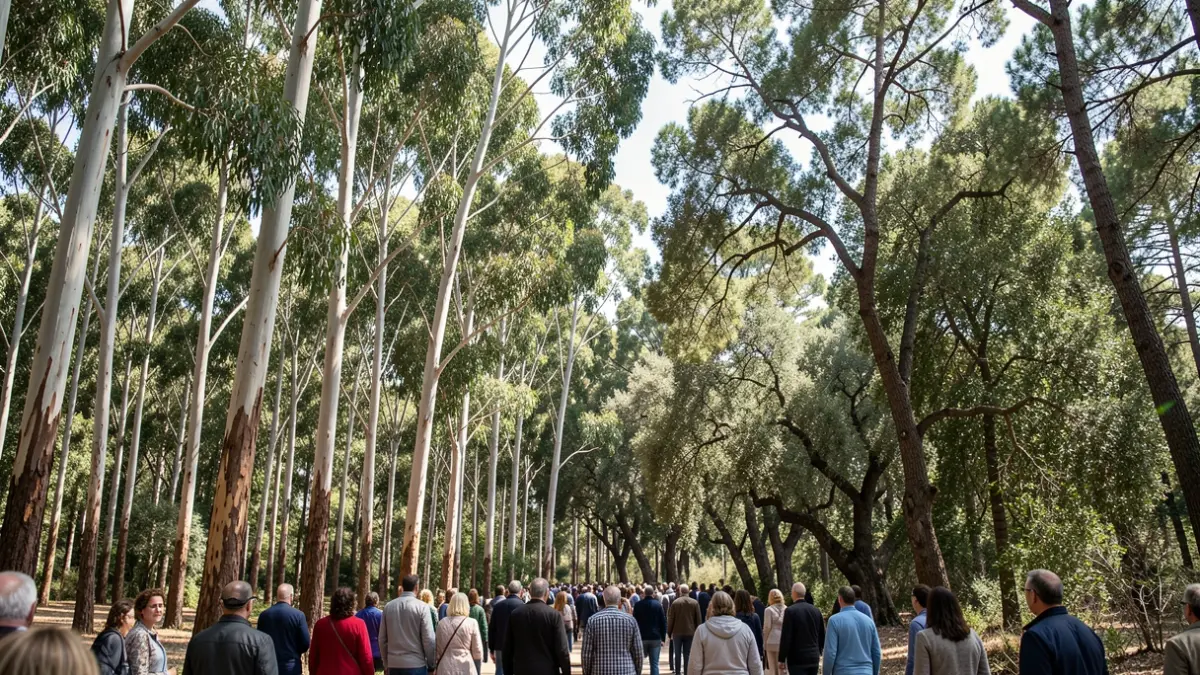 Image of a eucalyptus forest in Andalusia transitioning towards native vegetation.