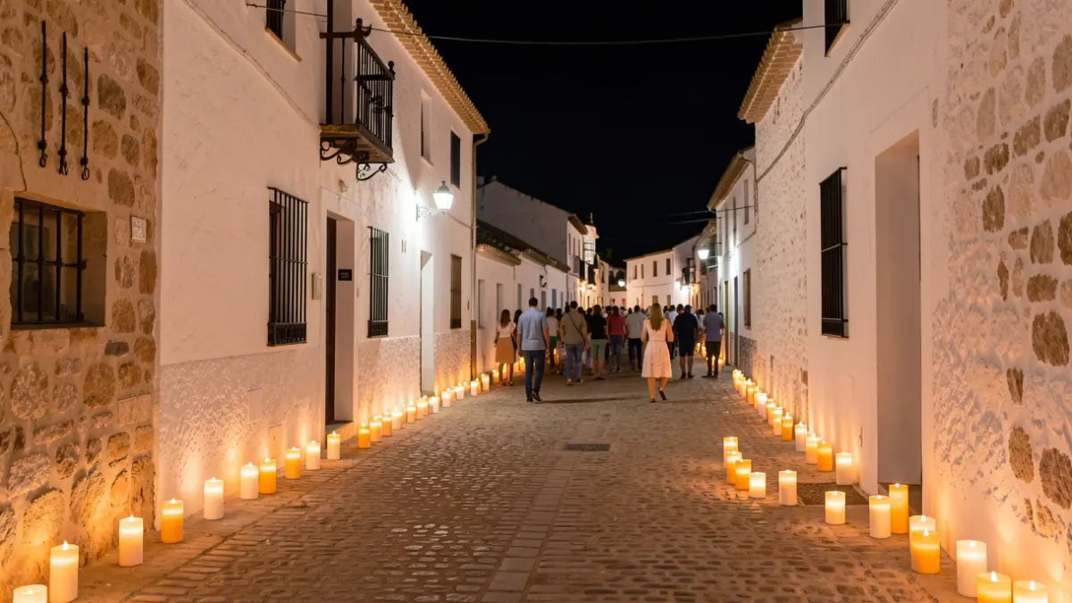 Streets of an Andalusian white village illuminated by thousands of candles.