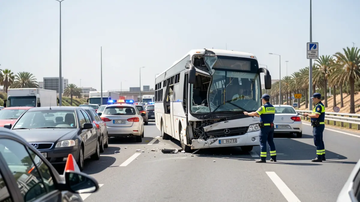Autobús averiado en la A-7 en Algeciras provocando retenciones.