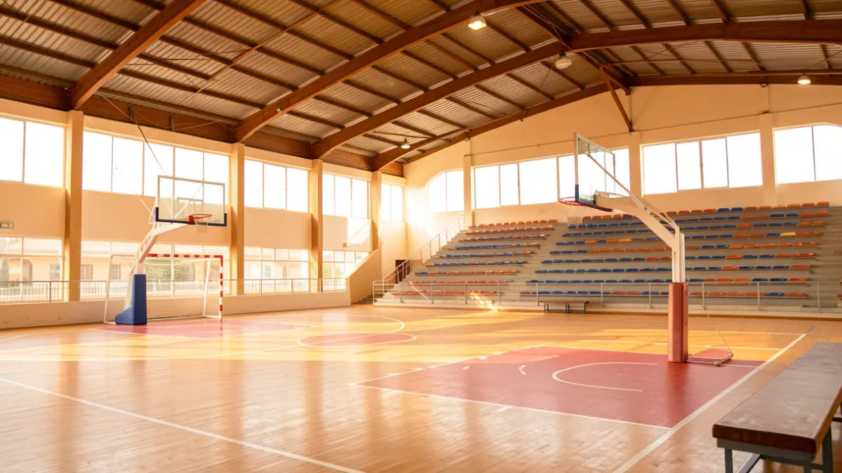 Imagen genérica de un pabellón deportivo municipal andaluz con una cancha de baloncesto.