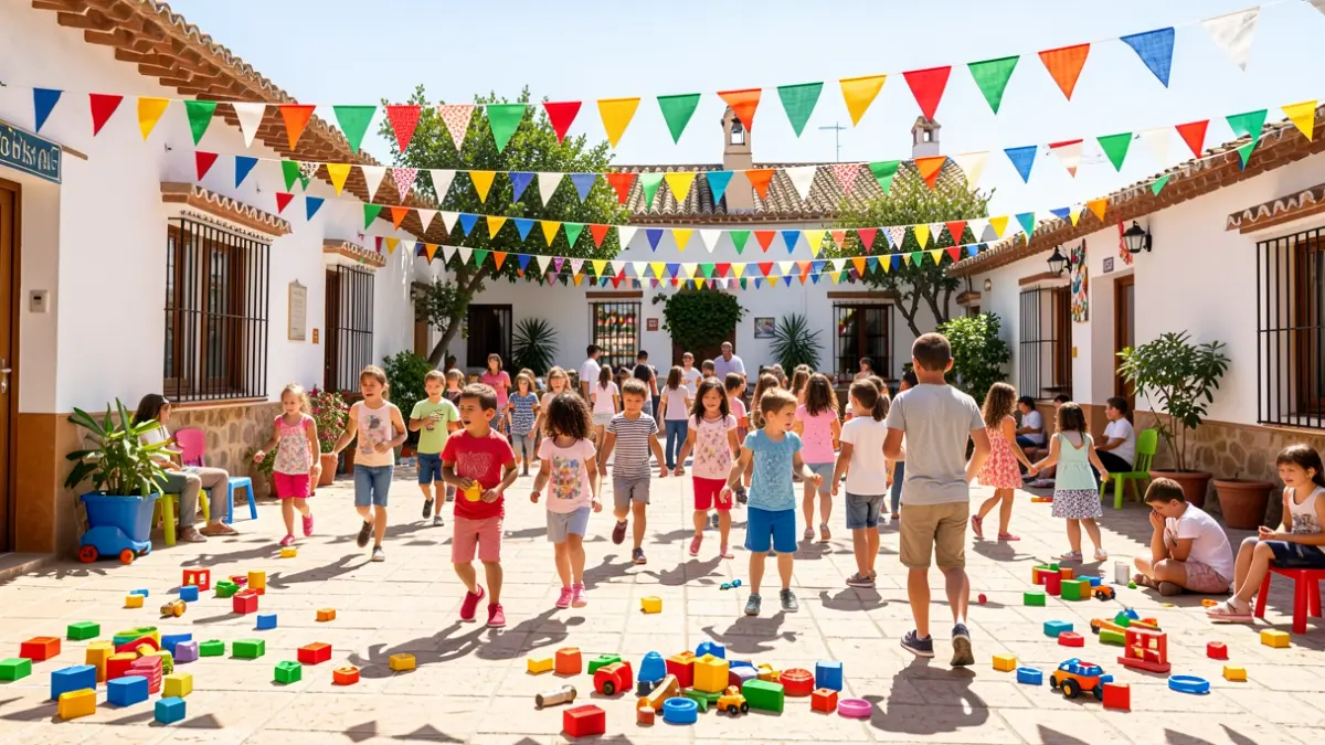 Generic image of children playing in a municipal summer school courtyard in Andalusia.