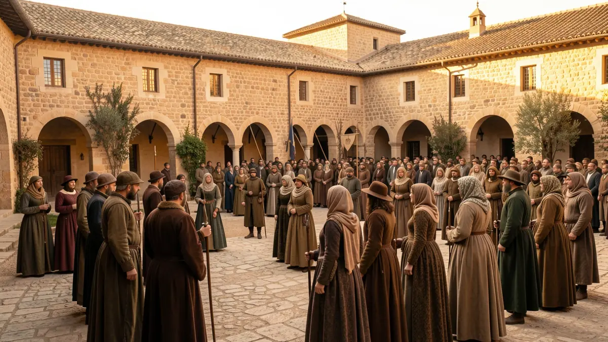 Historical reenactment of 'El Halcón y la Columna' at the Santa Clara de la Columna Convent in Belalcázar.