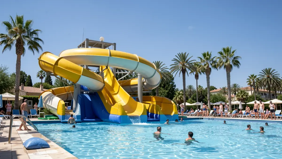 Generic image of an inflatable water attraction in a swimming pool.