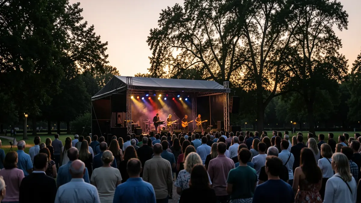 Imagen genérica de un concierto al aire libre en un parque al atardecer.
