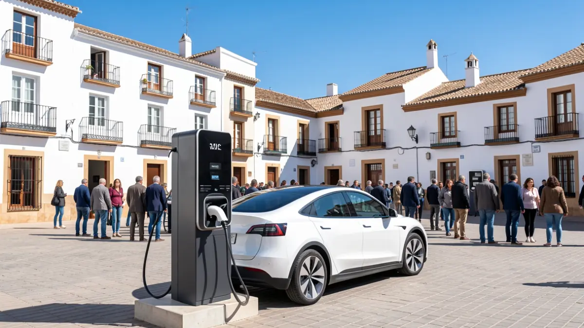 Electric car charging point in an Andalusian town square.