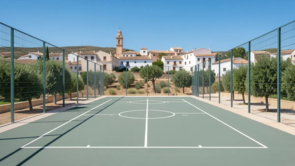 Pista polideportiva renovada en Cacín con nuevo pavimento e iluminación.