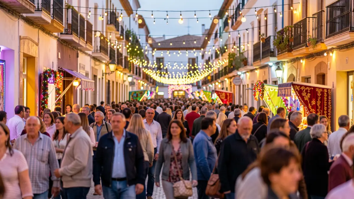 Imagen genérica de un carnaval en Andalucía con ambiente festivo y gente borrosa.