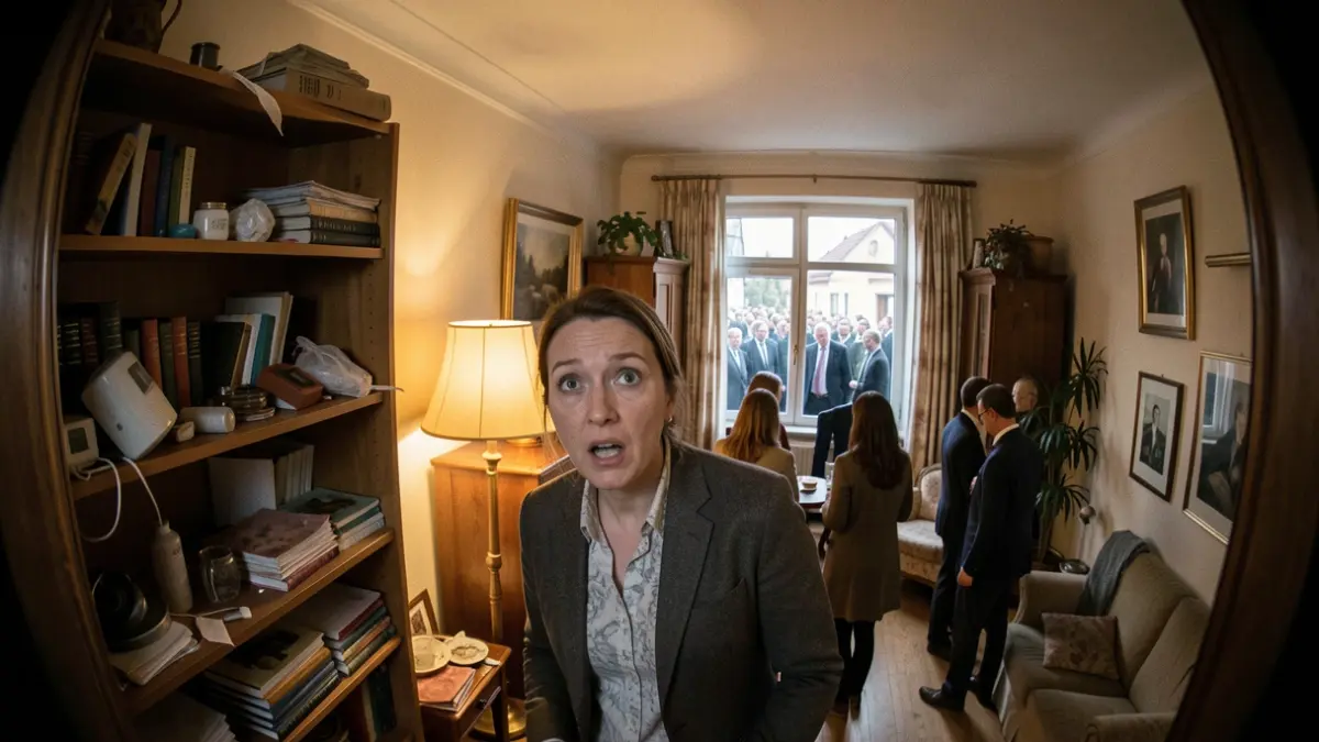Security camera footage showing the effect of an earthquake inside a house.