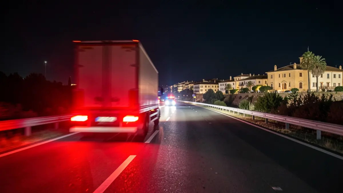 Imagen de un camión circulando marcha atrás en una autovía de Almería.
