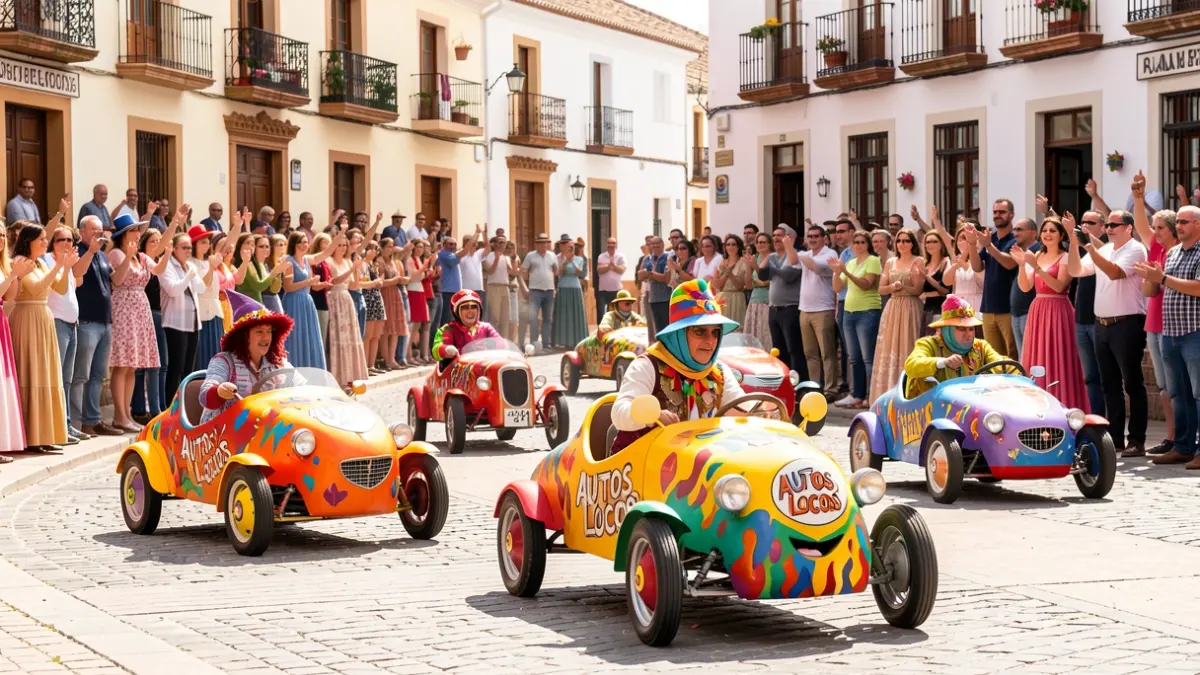 Homemade vehicles compete in a 'Autos Locos' race during the Carcabuey Royal Fair.
