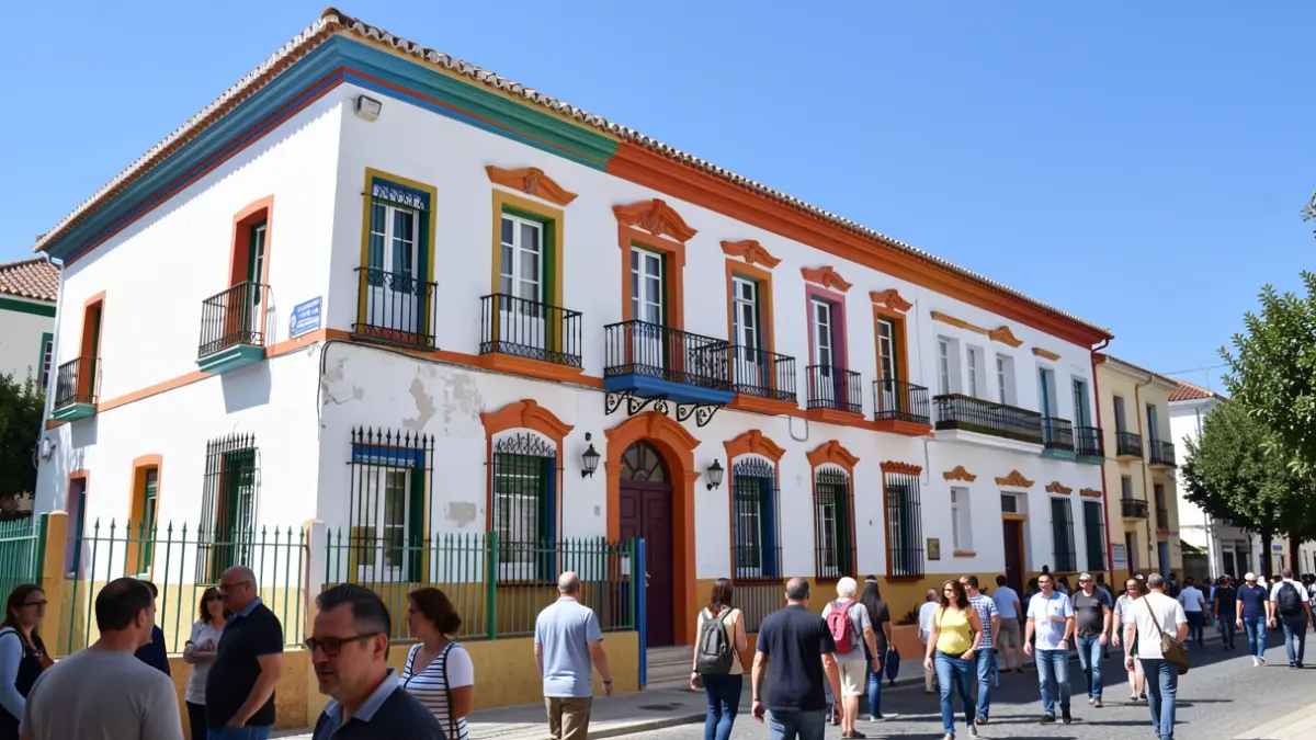 Fachada de un colegio público en Andalucía con trabajos de mantenimiento recientes.