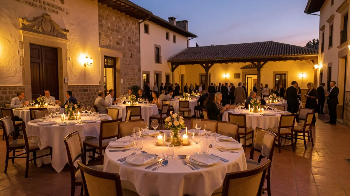 Imagen genérica de un salón municipal en Andalucía preparado para una cena homenaje.