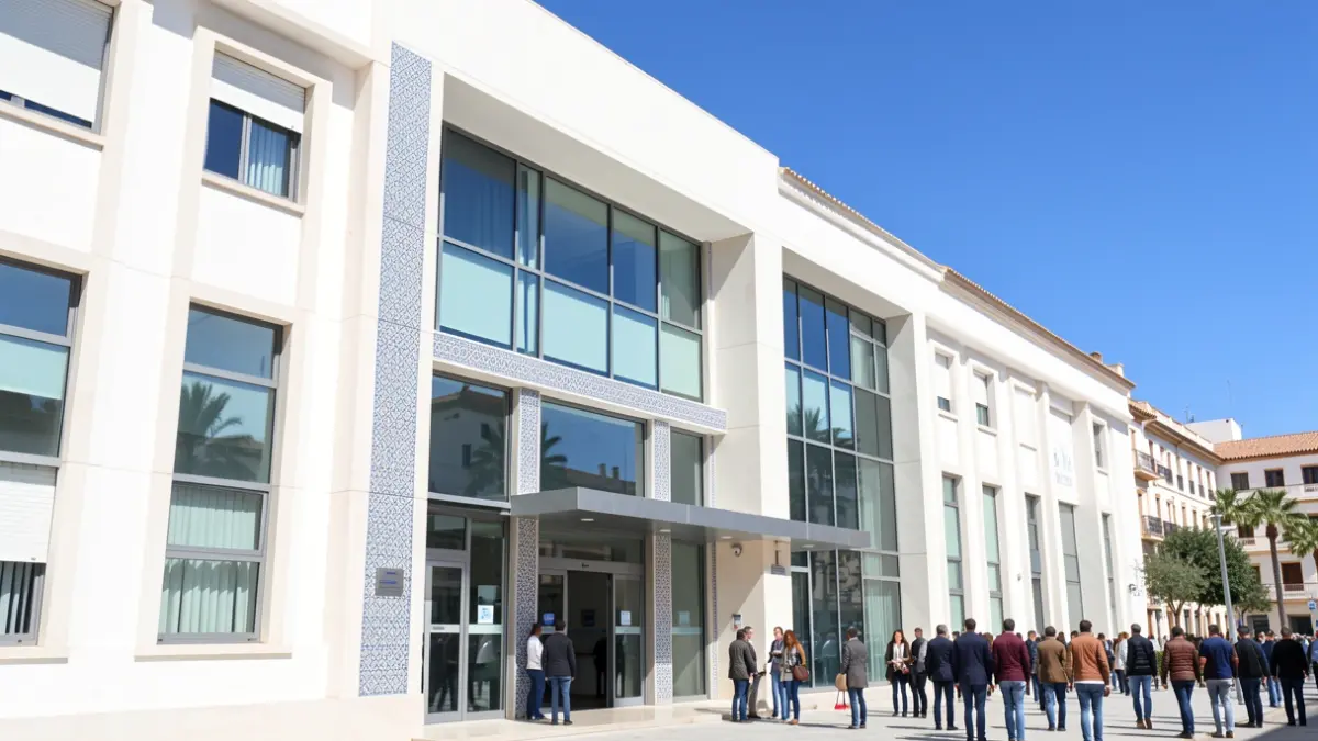Fachada de un edificio municipal moderno en Chiclana.