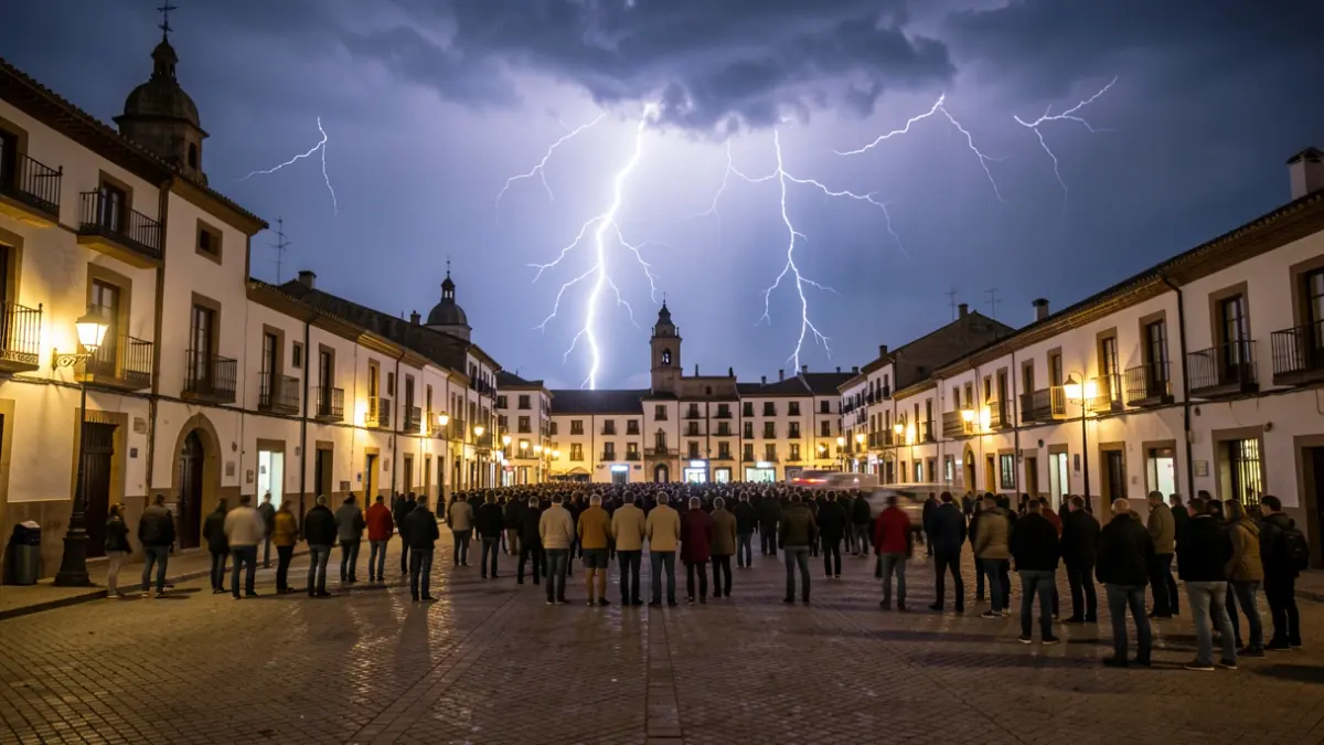 Imagen genérica de una tormenta eléctrica sobre un pueblo andaluz por la noche.
