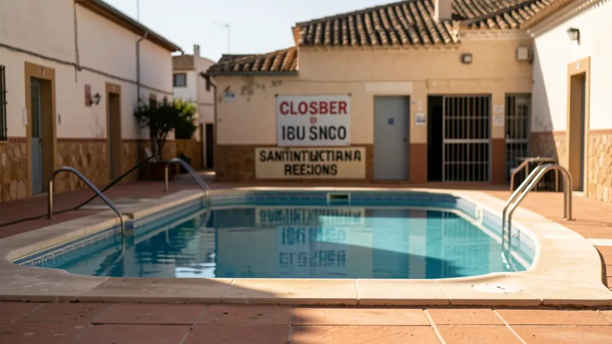 Imagen de una piscina municipal cerrada en un pueblo andaluz por motivos higiénico-sanitarios.