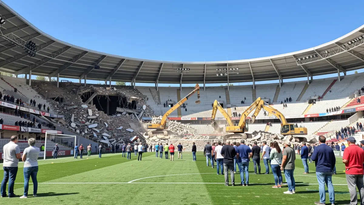 Imagen de las obras de demolición en el estadio de fútbol de San Fernando.