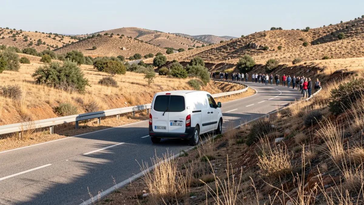 Accidented vehicle on a rural road in Andalusia.