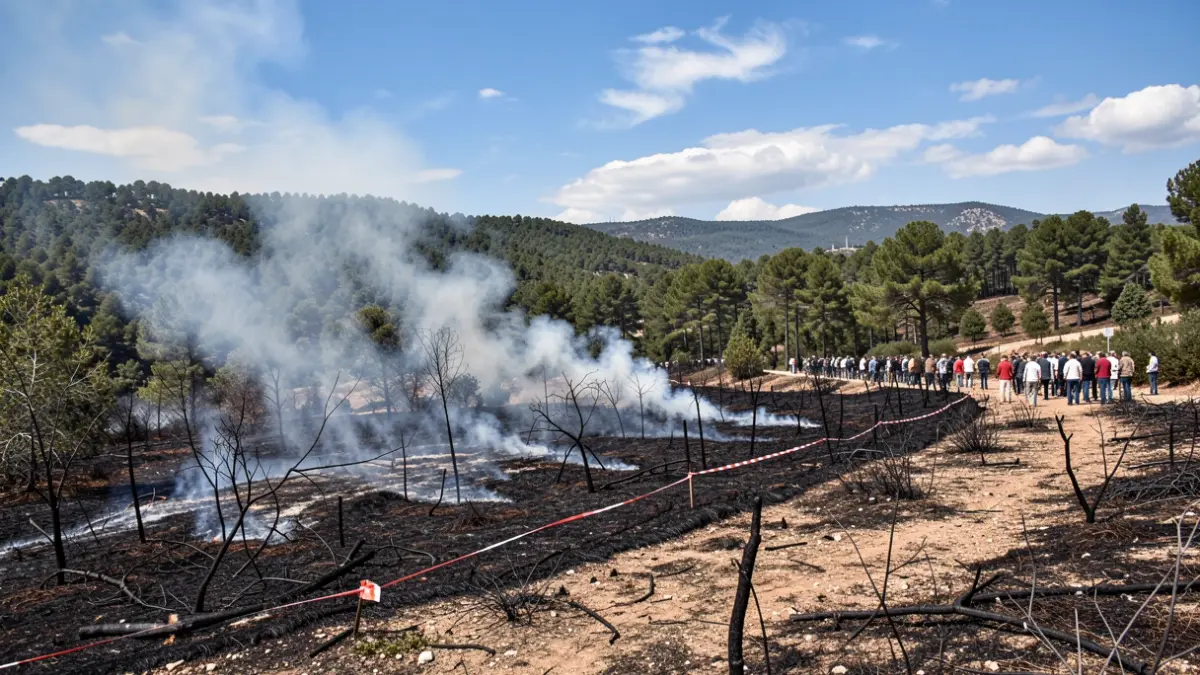 Imagen genérica de un incendio forestal controlado con humo y vegetación quemada.
