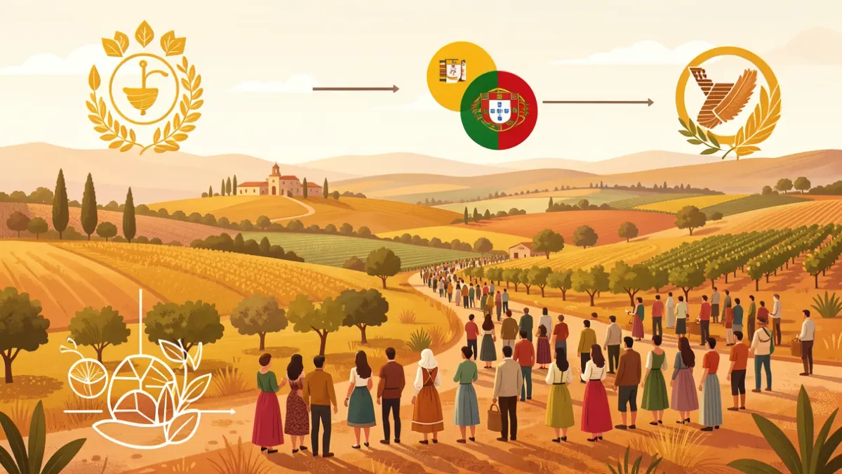 Imagen genérica de un paisaje rural andaluz con elementos abstractos que simbolizan la economía social y agroalimentaria.
