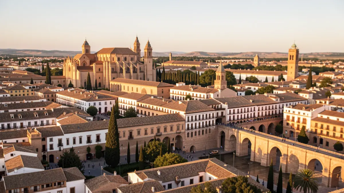 Vista panorámica de Córdoba con la Mezquita-Catedral y el Puente Romano.