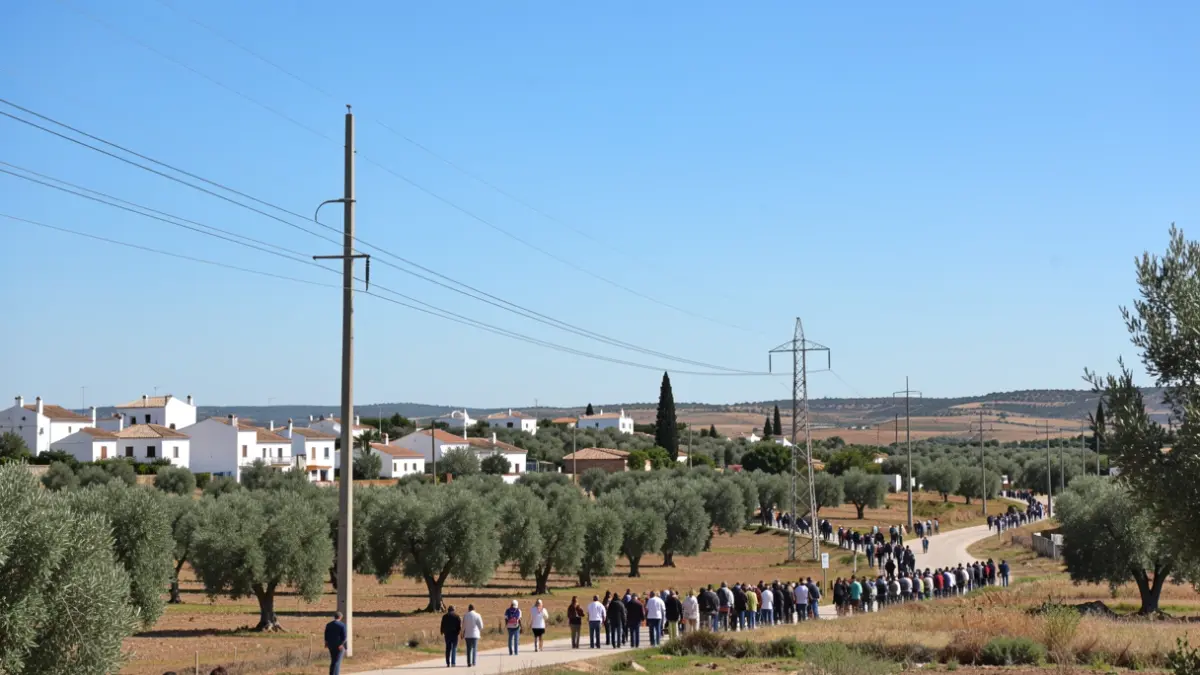 Generic image of a rural Andalusian landscape with a power line tower.