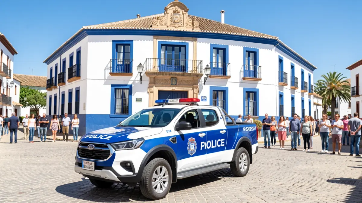 Police pickup truck in front of the Cuevas del Almanzora Town Hall.