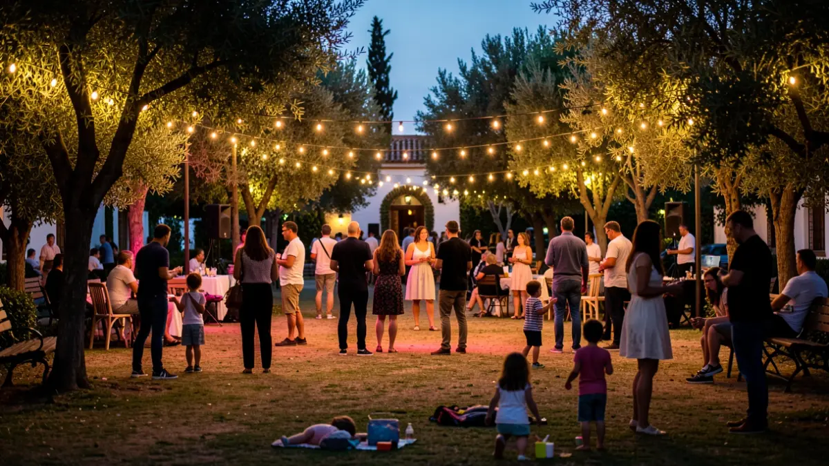 Generic image of an outdoor popular festival in Andalusia with lights and a festive atmosphere.