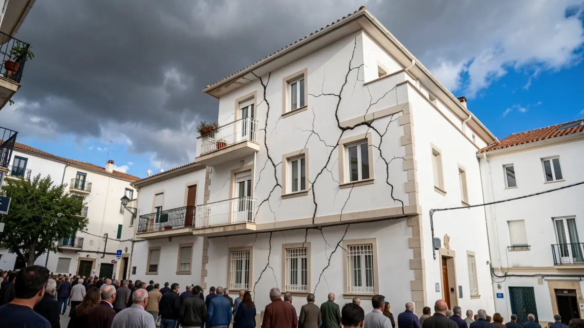 Edificios residenciales con grietas visibles tras los terremotos en Las Gabias.