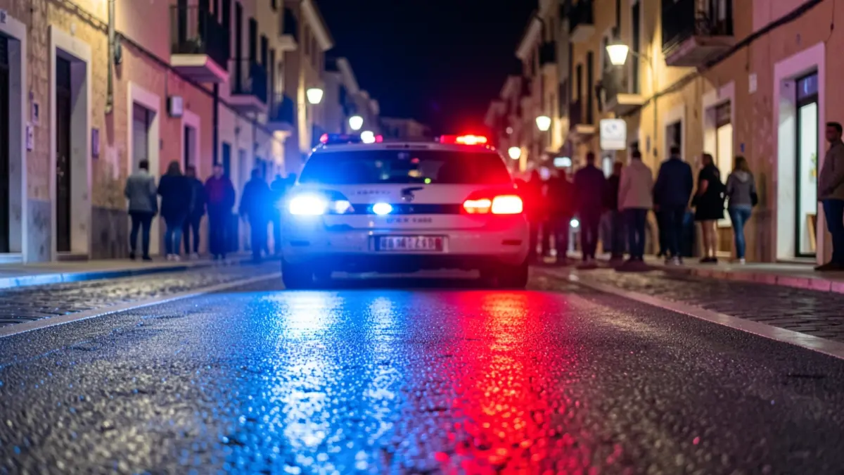 Imagen genérica de luces de emergencia policiales reflejando en asfalto mojado por la noche.