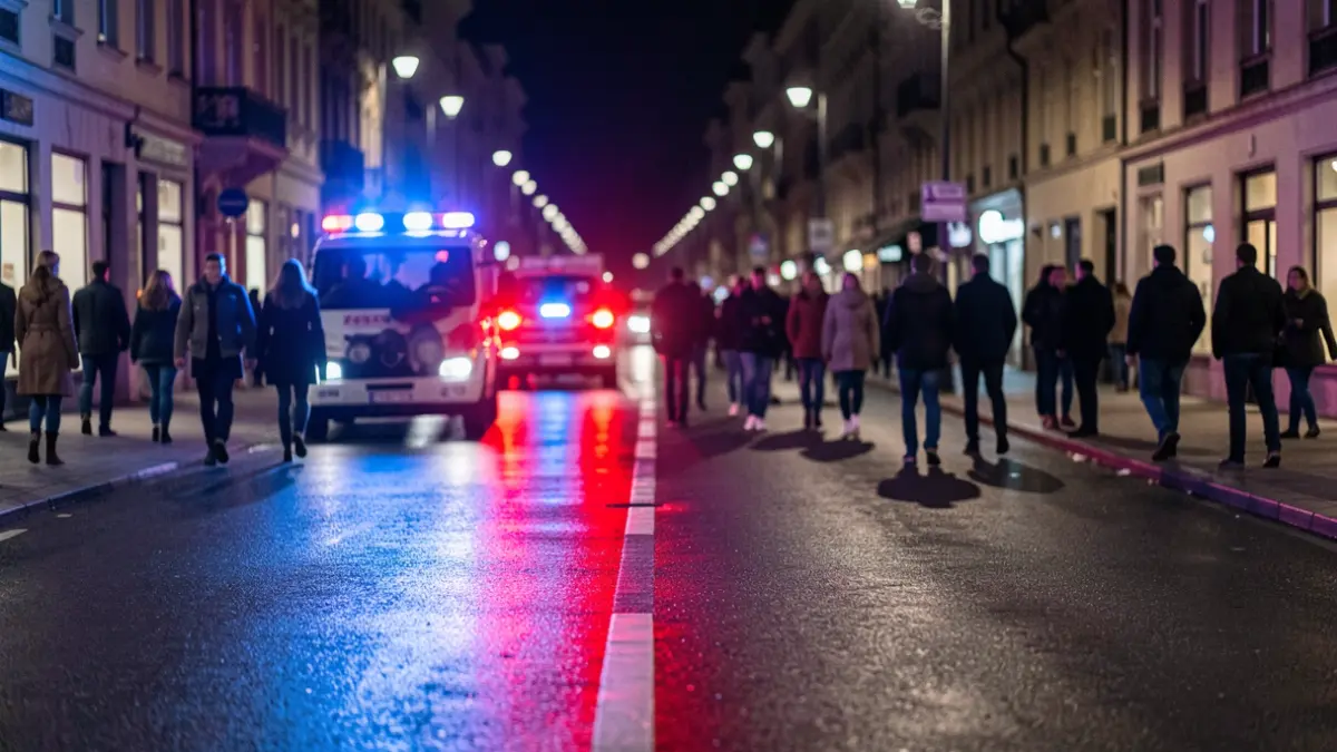 Generic image of police emergency lights reflecting on wet asphalt at night.