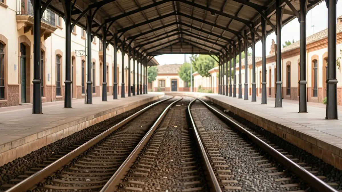Imagen genérica de una estación de tren vacía con vías.