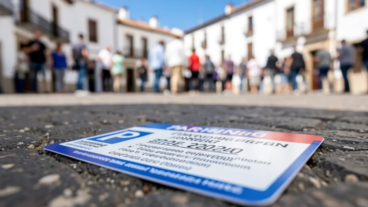 Fake parking permit with illegible text on asphalt.