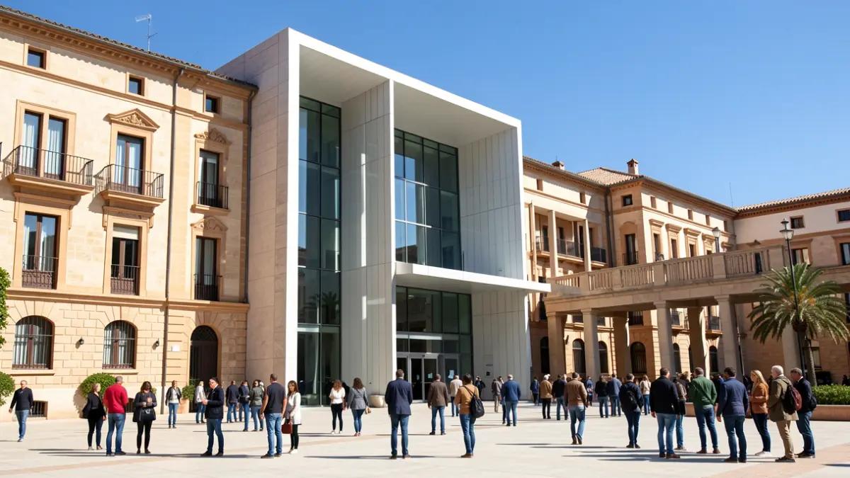 Facade of a modern educational and civic complex in Sevilla.