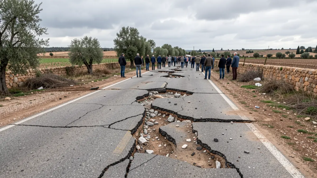 Imagen de una carretera rural dañada en Andalucía tras las borrascas.