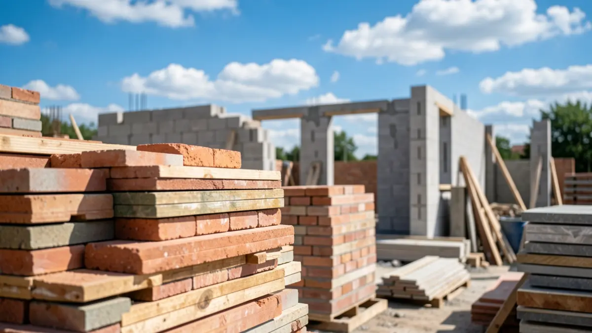 Generic image of construction materials and half-built walls at a building site.