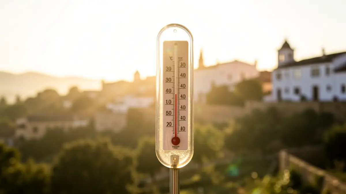 Imagen genérica de un termómetro marcando más de 39 grados en un paisaje andaluz.
