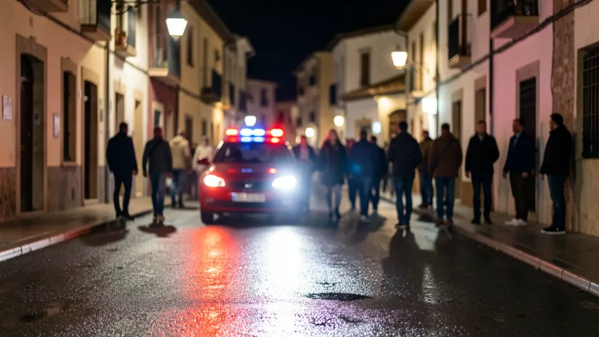 Imagen genérica de luces de emergencia en asfalto mojado por la noche.