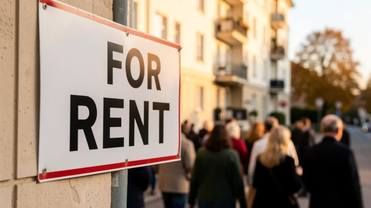 Generic image of a 'For Rent' sign in front of a building.