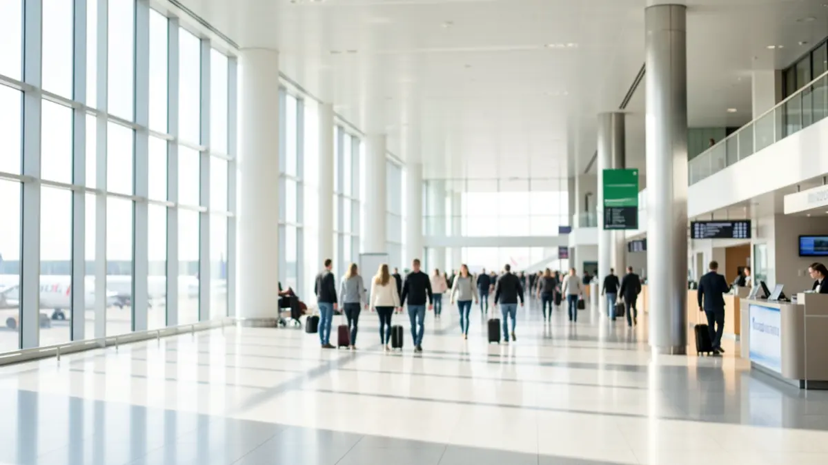 Imagen genérica de un aeropuerto moderno con pasajeros.