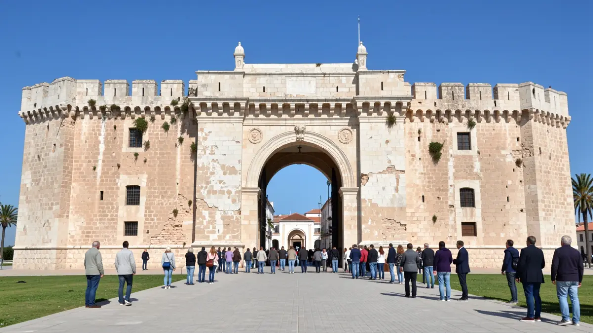 Imagen del Arco de los Blanco en Cádiz, mostrando su estado de conservación.