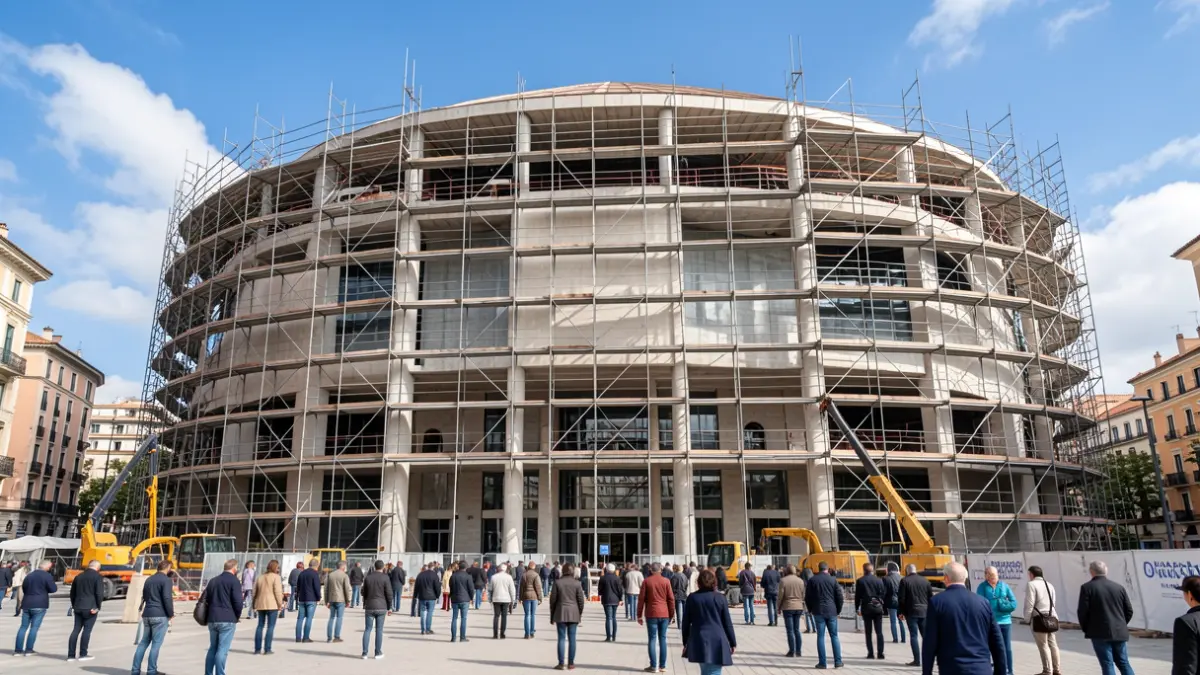 Facade of the Malaga Auditorium under construction.