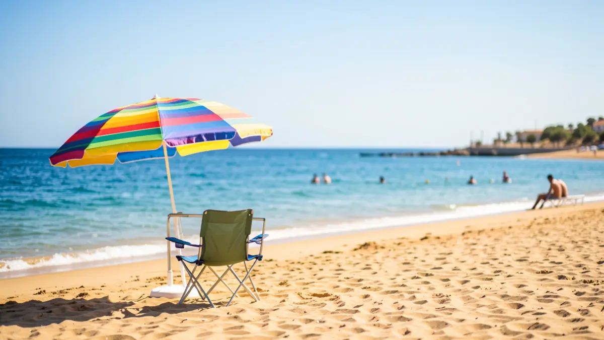 Imagen genérica de una playa andaluza con sombrilla y silla.