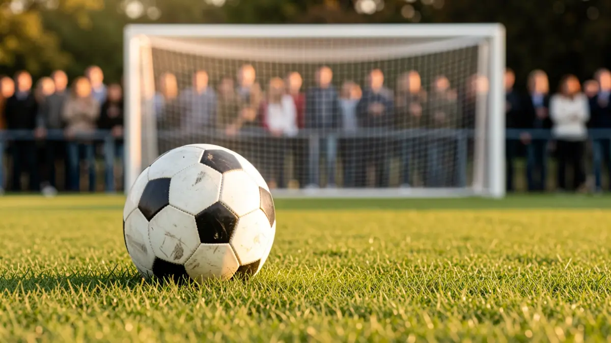 Imagen genérica de un balón de fútbol sobre césped con una portería desenfocada al fondo.