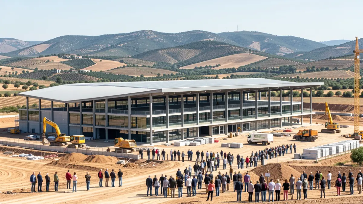 Imagen de las obras de construcción de un nuevo pabellón deportivo en El Borge.